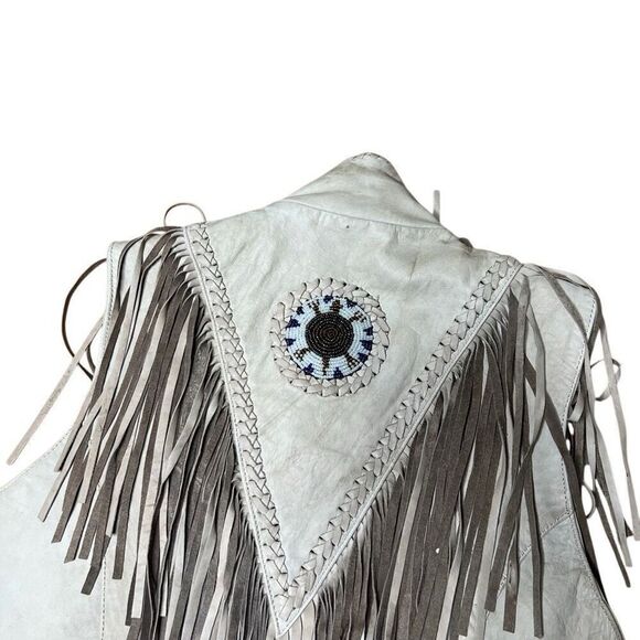 Vintage Hot Leathers Fringe Native American Beaded Biker Vest Women’s XXL - Picture 5 of 8